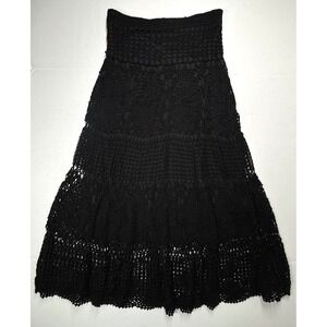 NWT FORWEAR New York Crochet Maxi Skirt Womens XL Black Tiered Lined‎ Boho $160